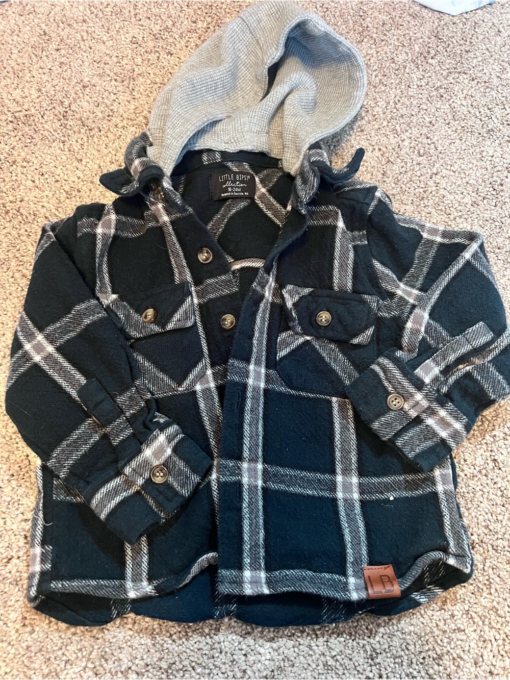 Little Bipsy Boys Black & Gray Plaid Hooded Jacket